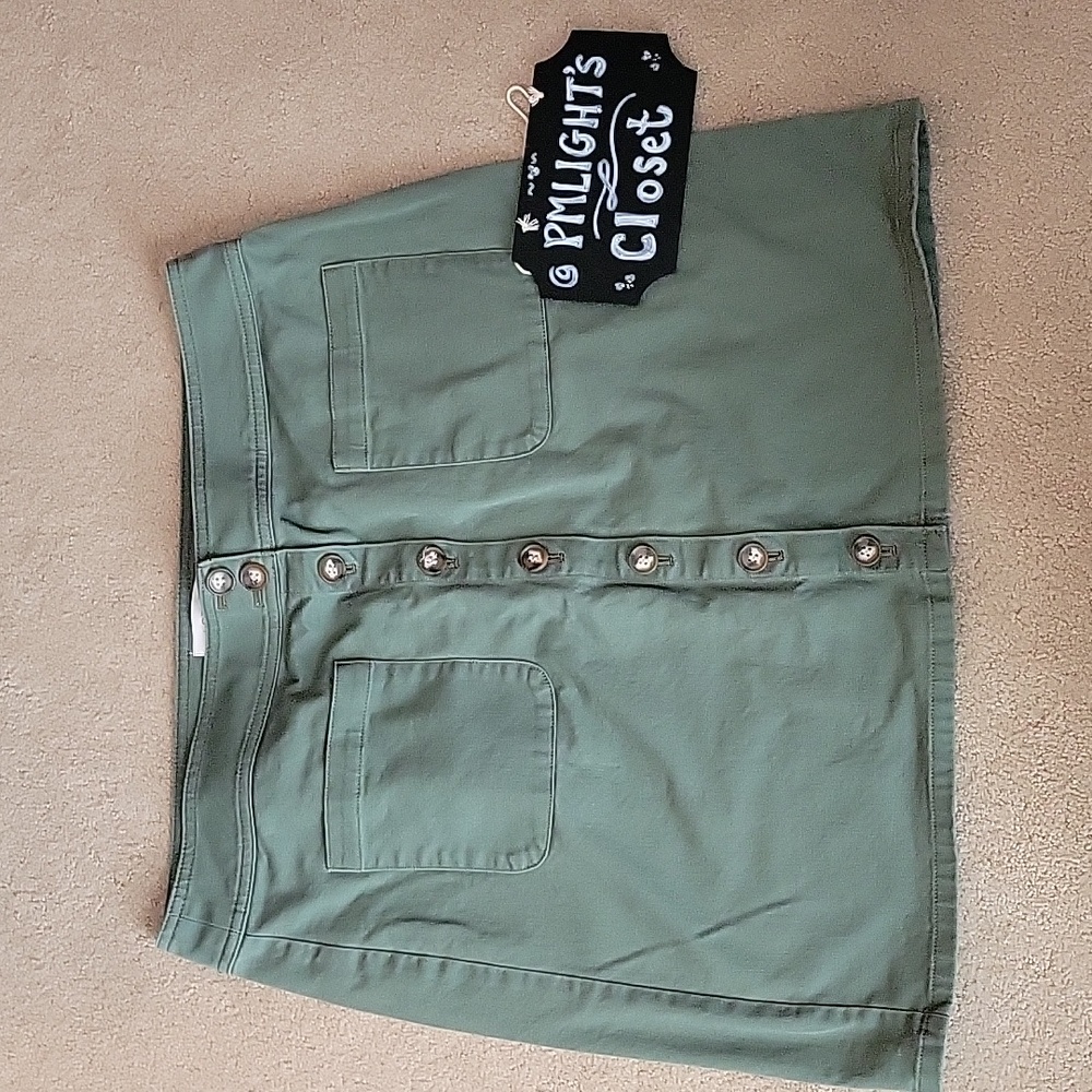 Loft Outlet 12 Olive Green Mini Skirt Button Up